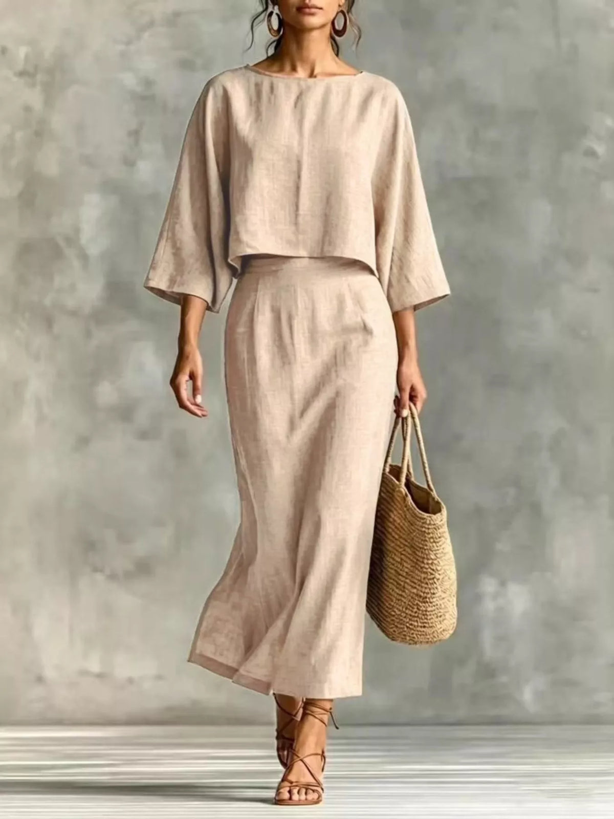 Full Size Solid Color Cropped Top and Midi Skirt Set Plus Size - photo 7