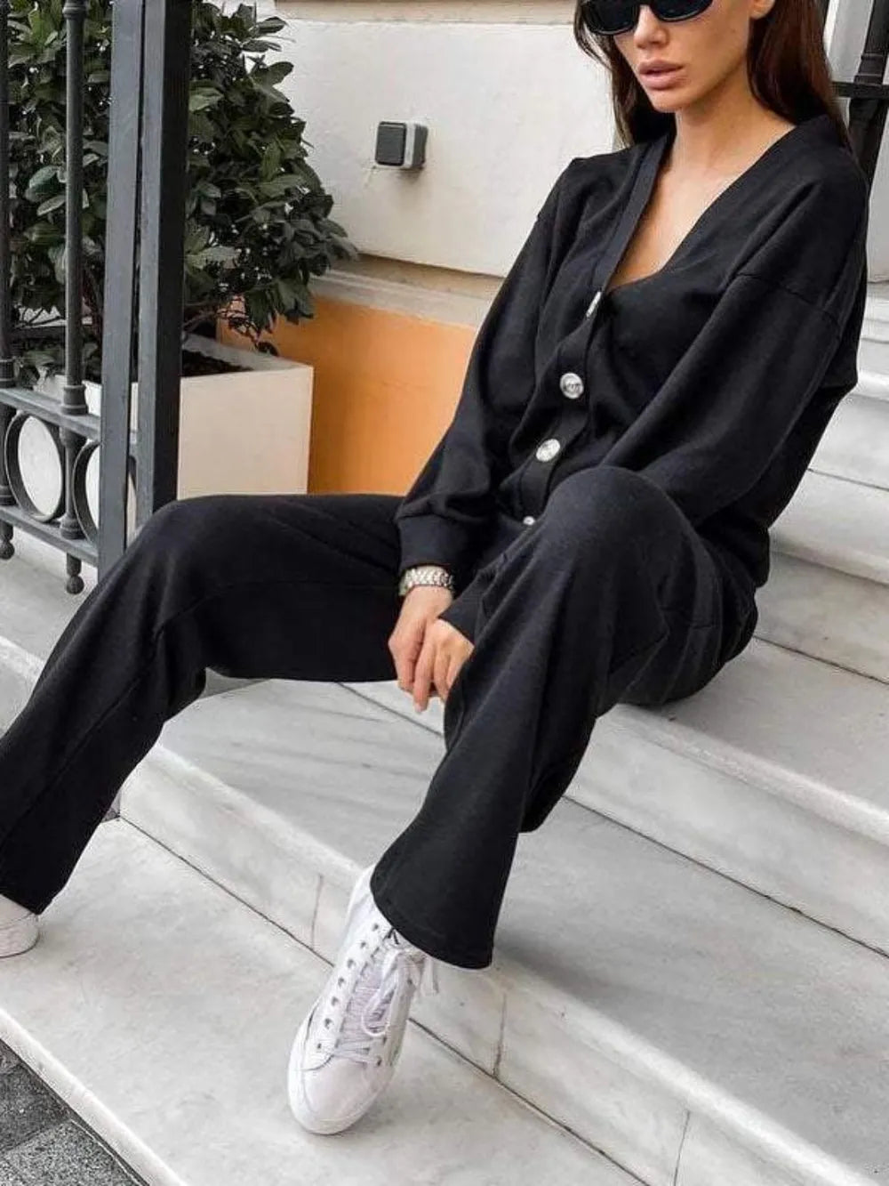 Full Size Button Up Long Sleeve Top and Pants Set Secondary image