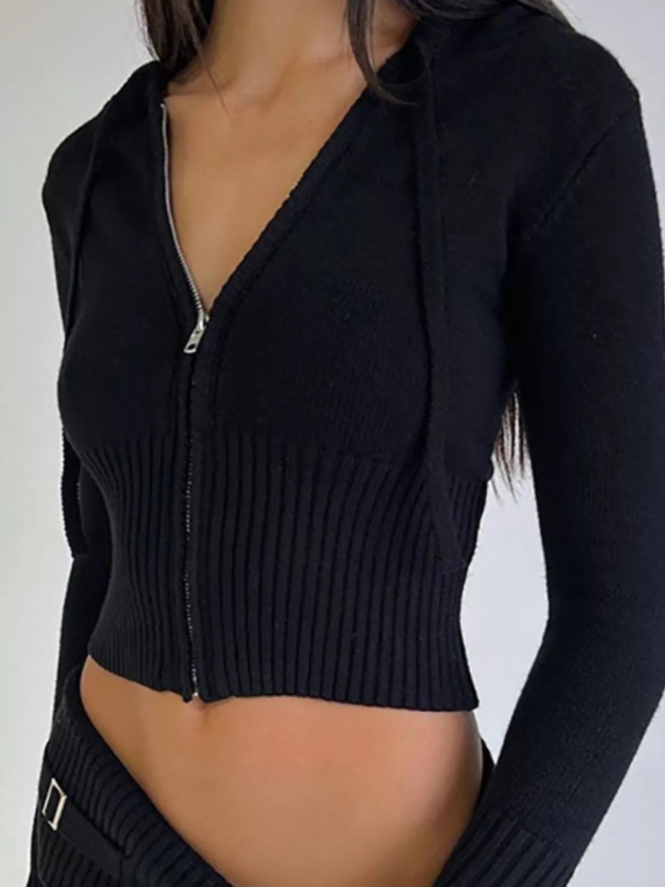 Zip Up Hooded Cardigan and Pants Sweater Set Secondary image