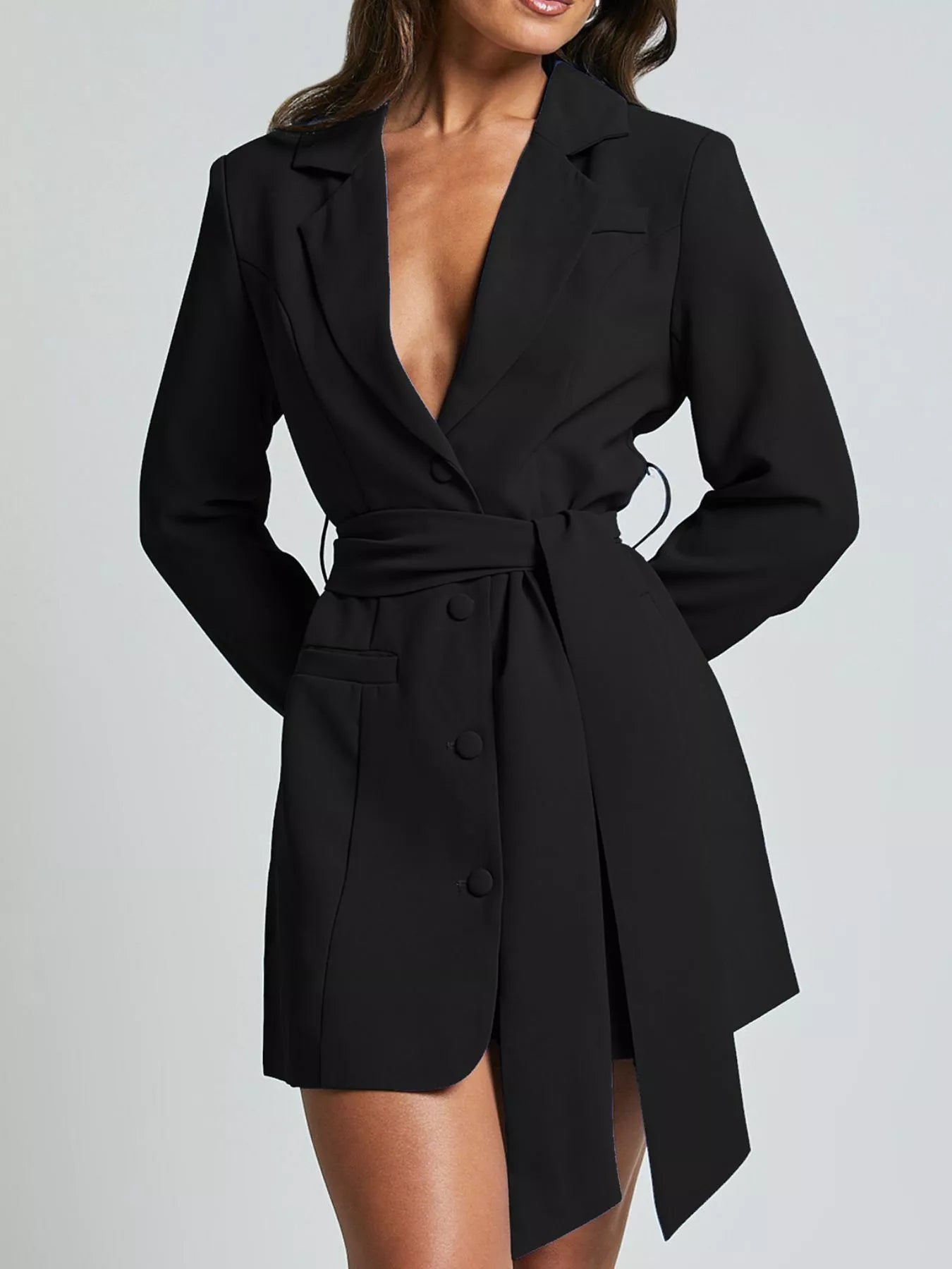 Lapel Collar Tie Waist Blazer Secondary image