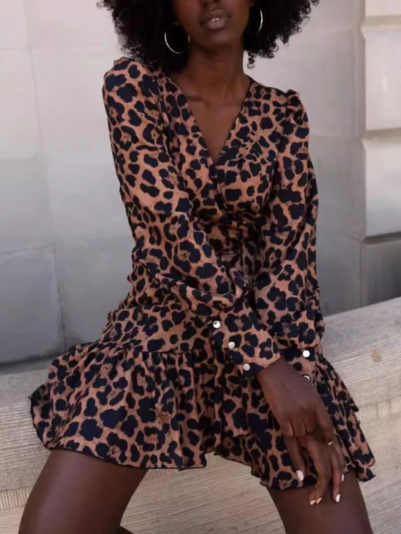 Printed Surplice Long Sleeve Wrap Mini Dress Secondary image