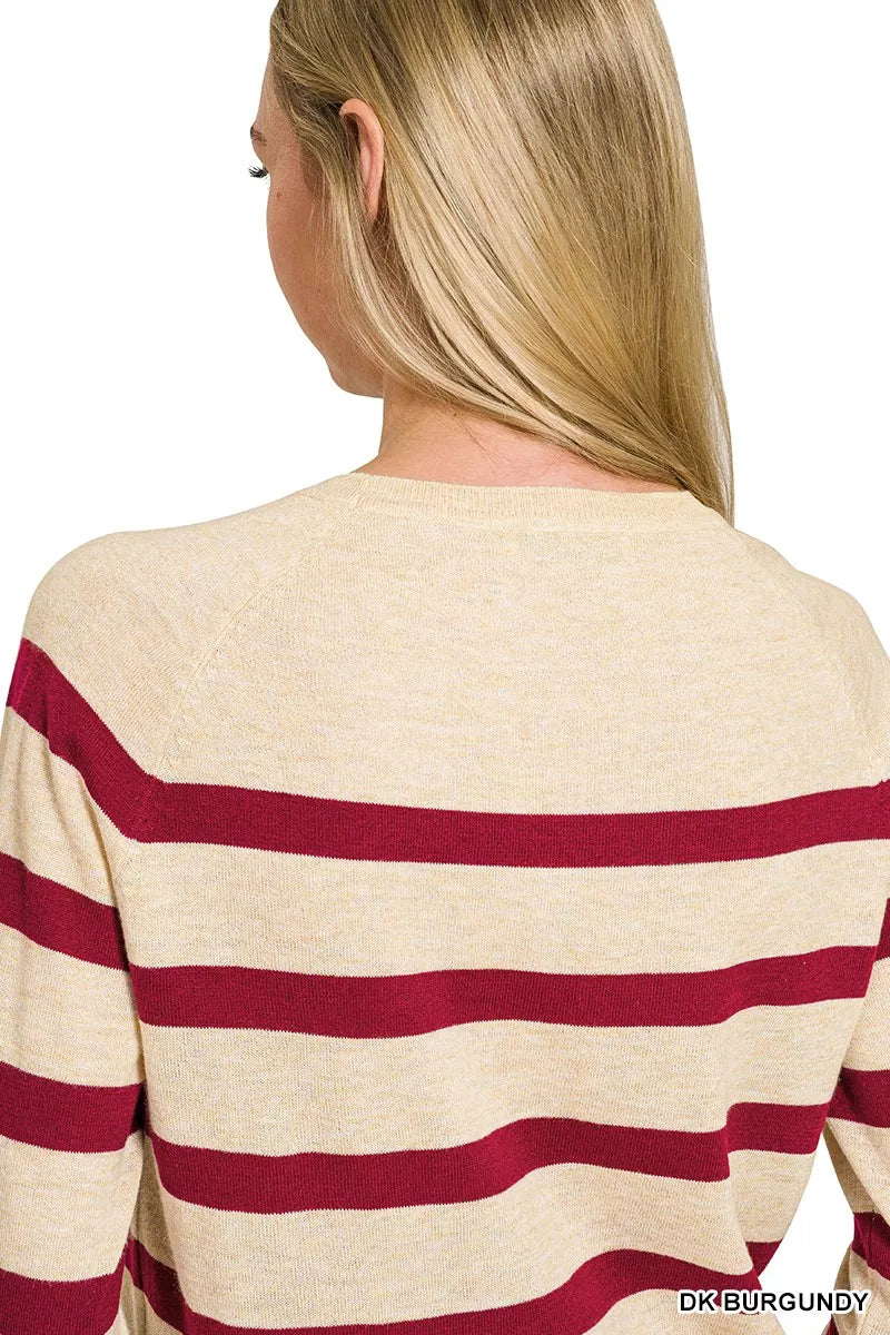 Zenana Lightweight Wool Blend Striped Round Neck Sweater Secondary image