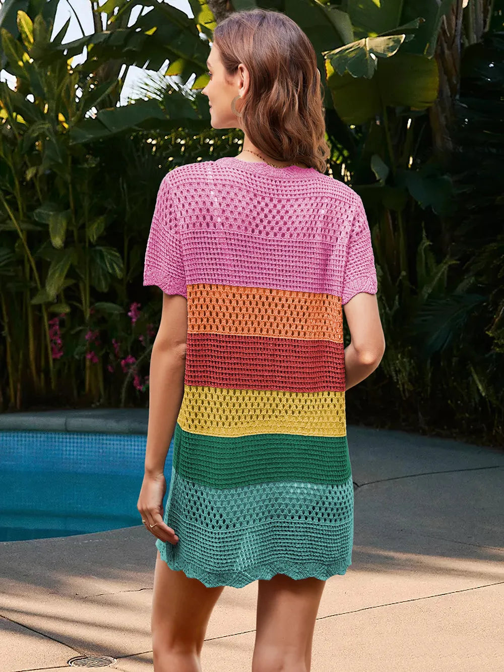 Openwork Round Neck Short Sleeve Cover-UP Secondary image