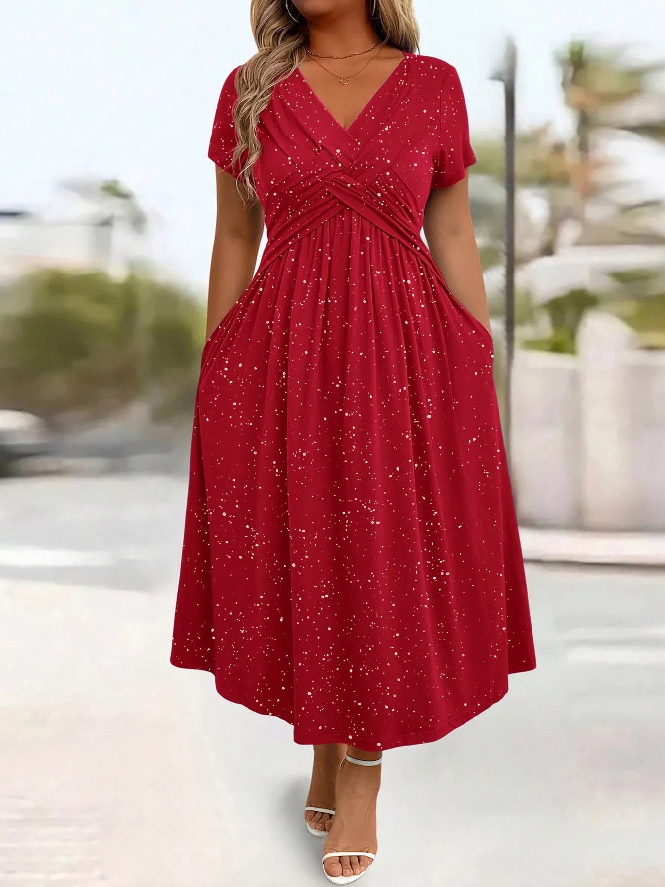 Full Size Glitter Flutter Sleeve Midi Dress Plus Size Secondary image