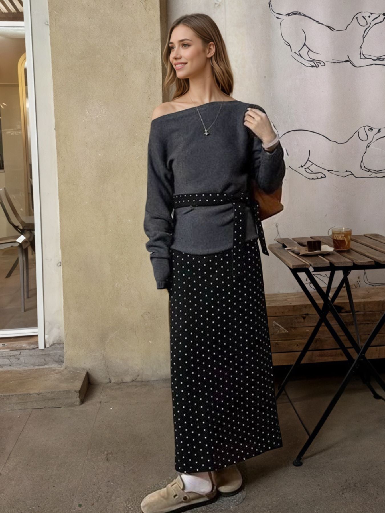 One Shoulder Top and Polka Dot Skirt Set Secondary image