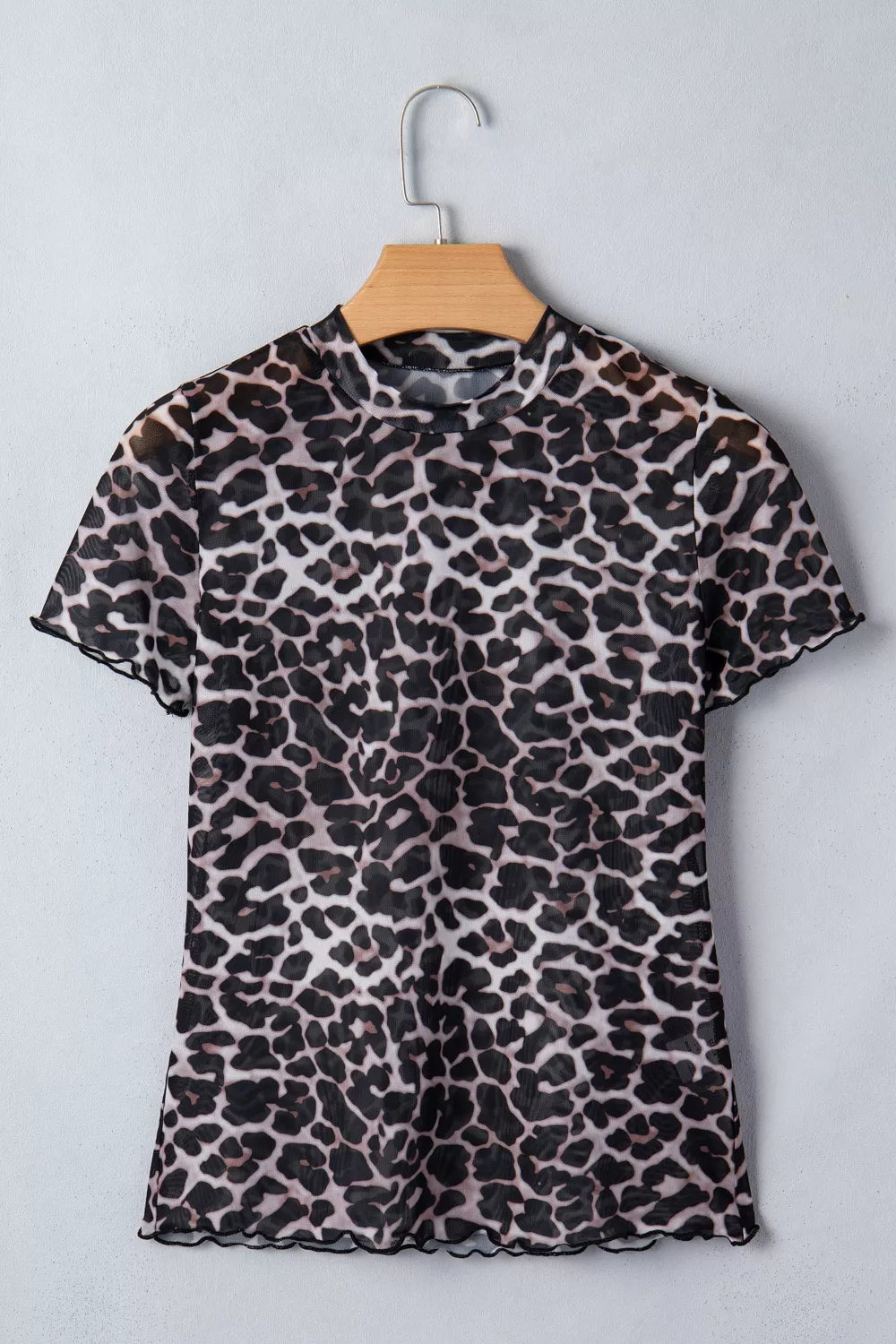 Leopard Print Sheer Mesh Short Sleeve Top Secondary image