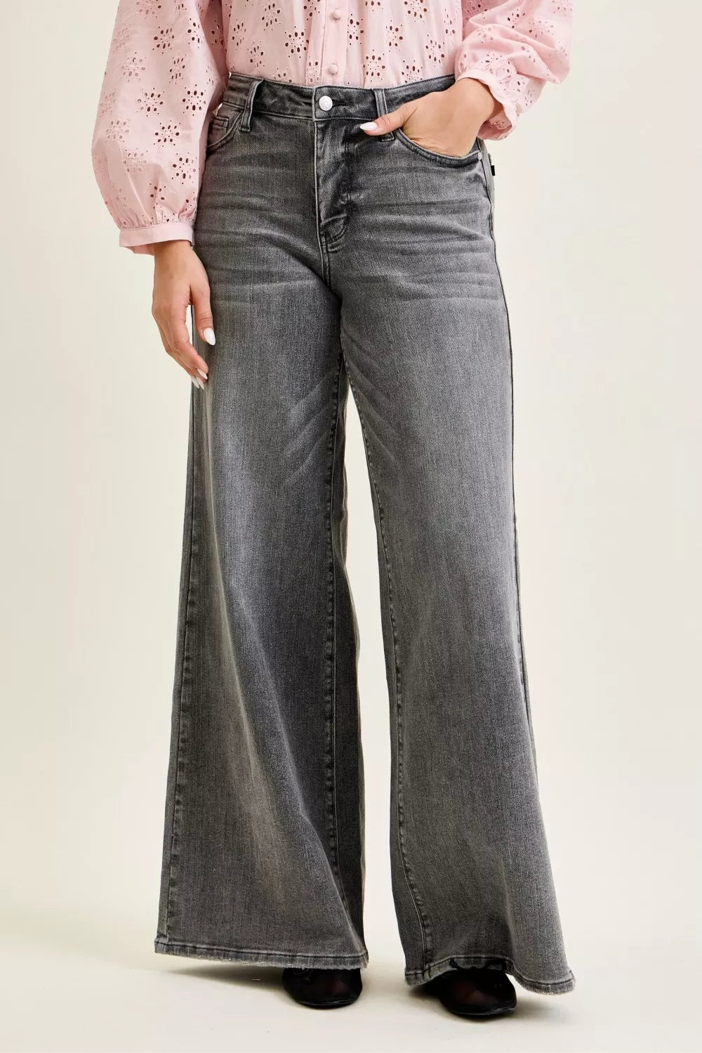Judy Blue Mid Rise Palazzo Split Back Yoke Secondary image