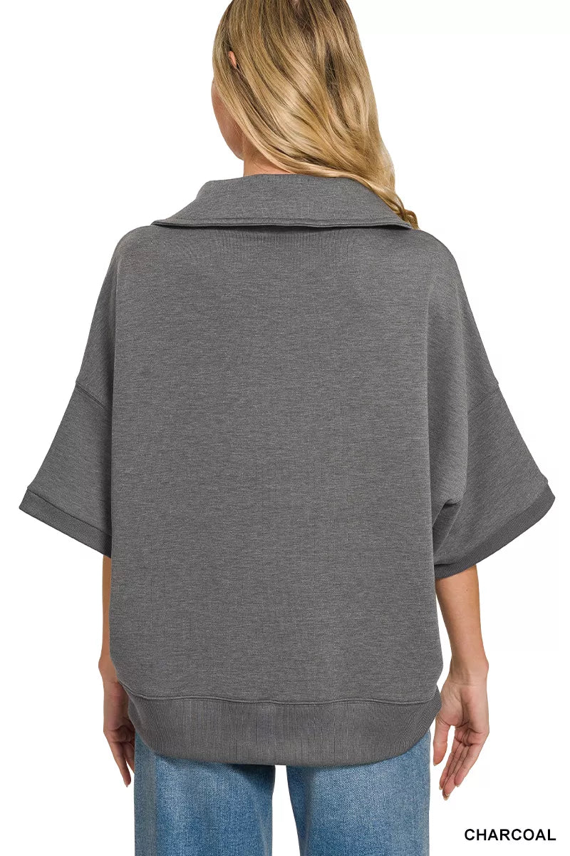 Zenana Scuba Collared Short Sleeve Pullover Secondary image