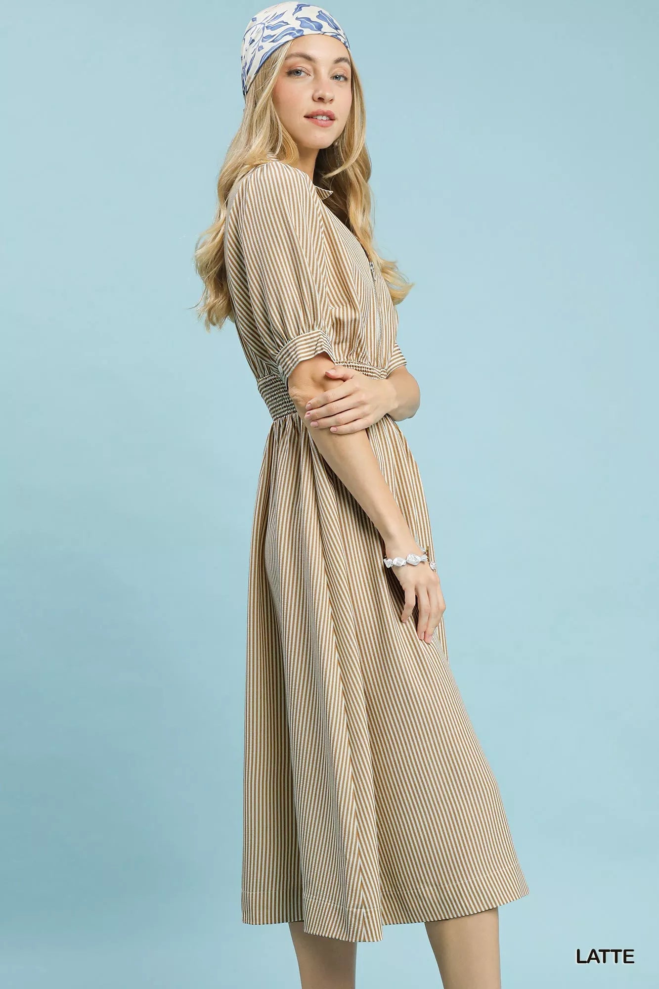 Umgee Striped Midi Dress with Front Zipper Secondary image