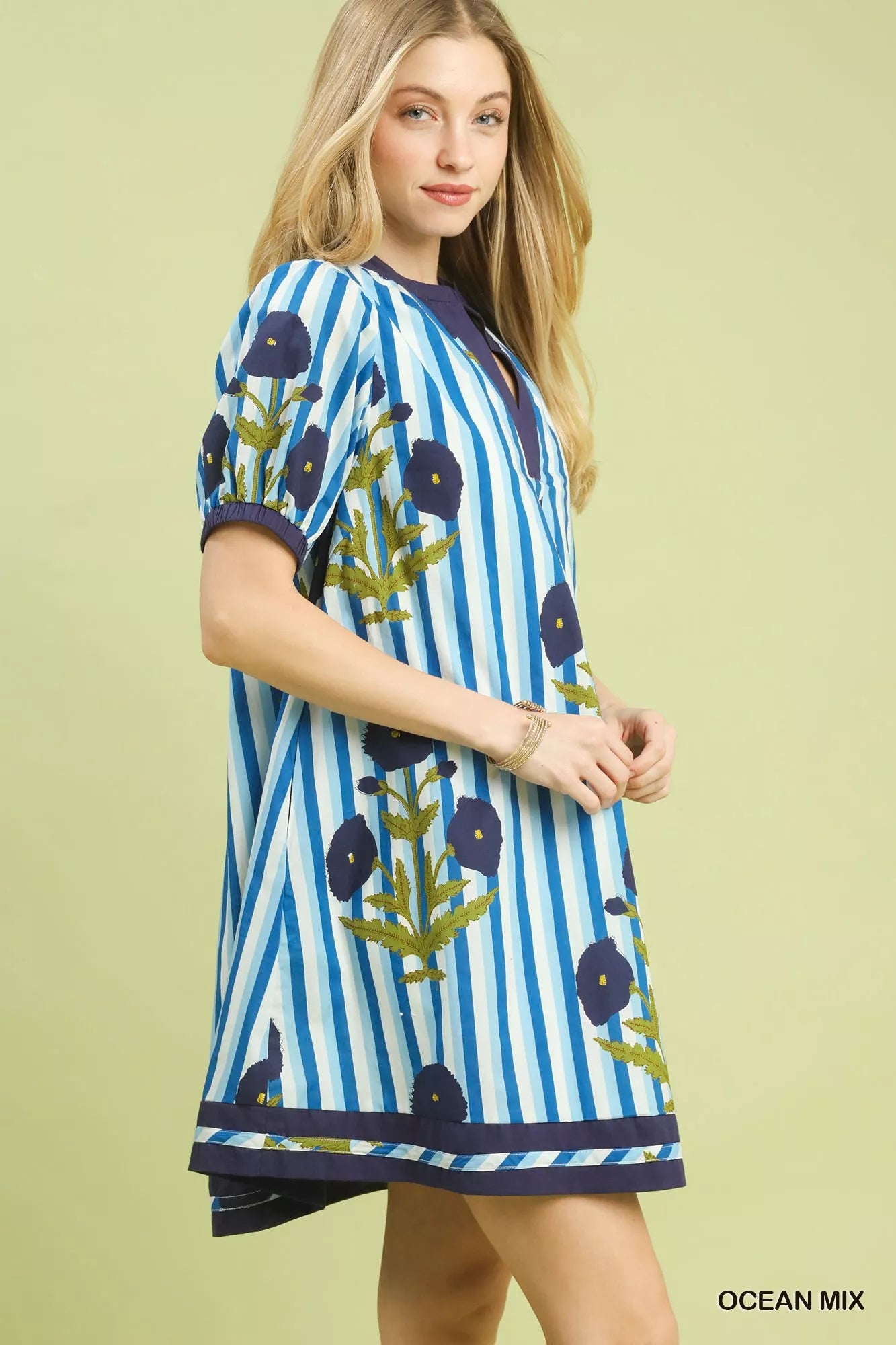 Umgee Mix Floral Stripe Contrast Dress Secondary image