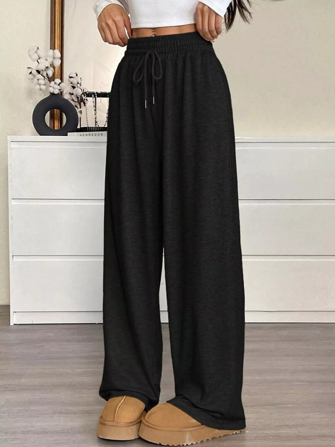 High-Waisted Wide-Leg Pants with Drawstring Secondary image