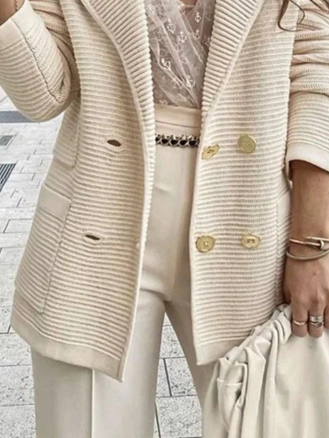 Texture Knit Double-Breasted Blazer Secondary image