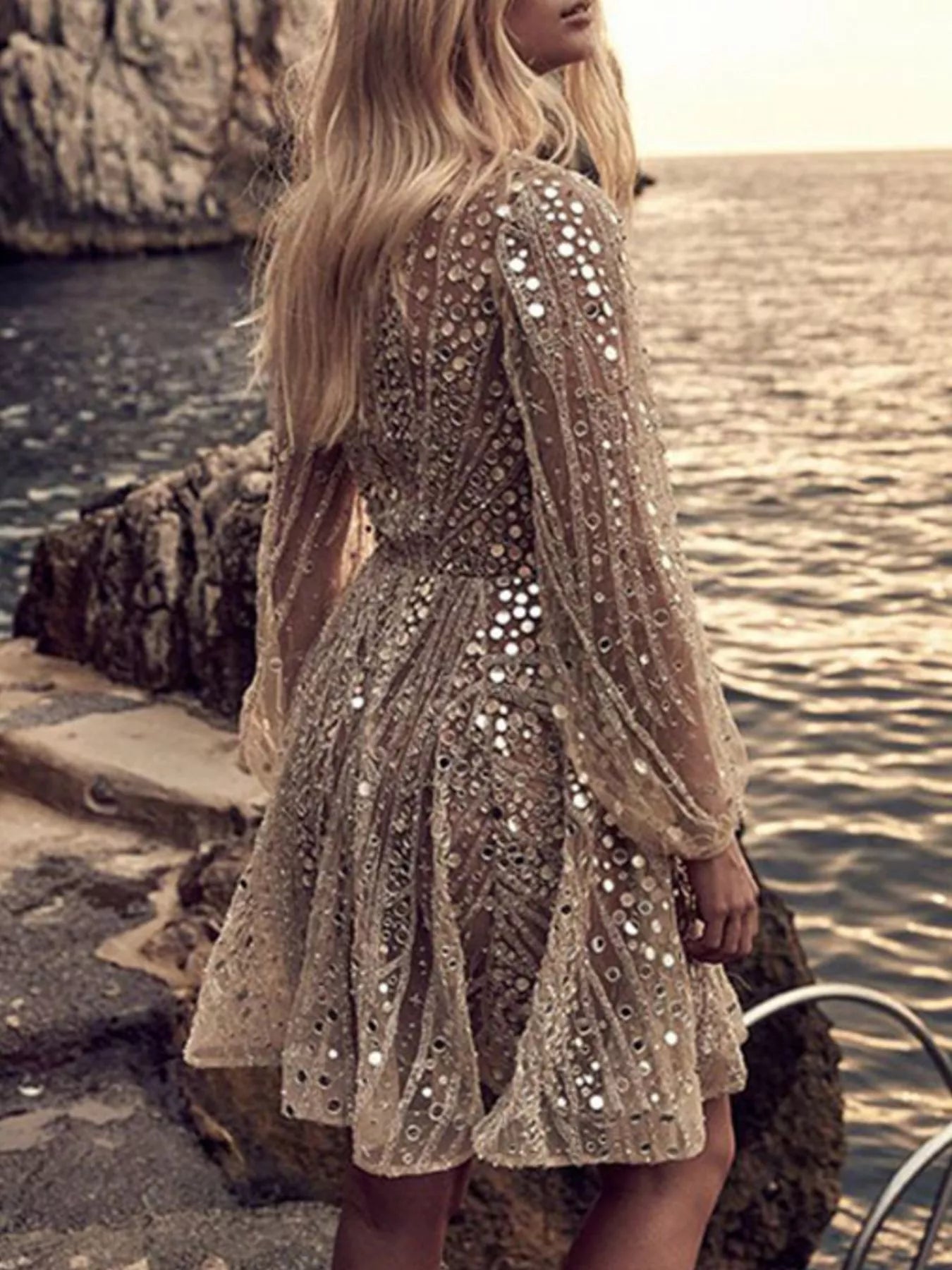 Sequin Deep V-Neck Mini Dress Secondary image