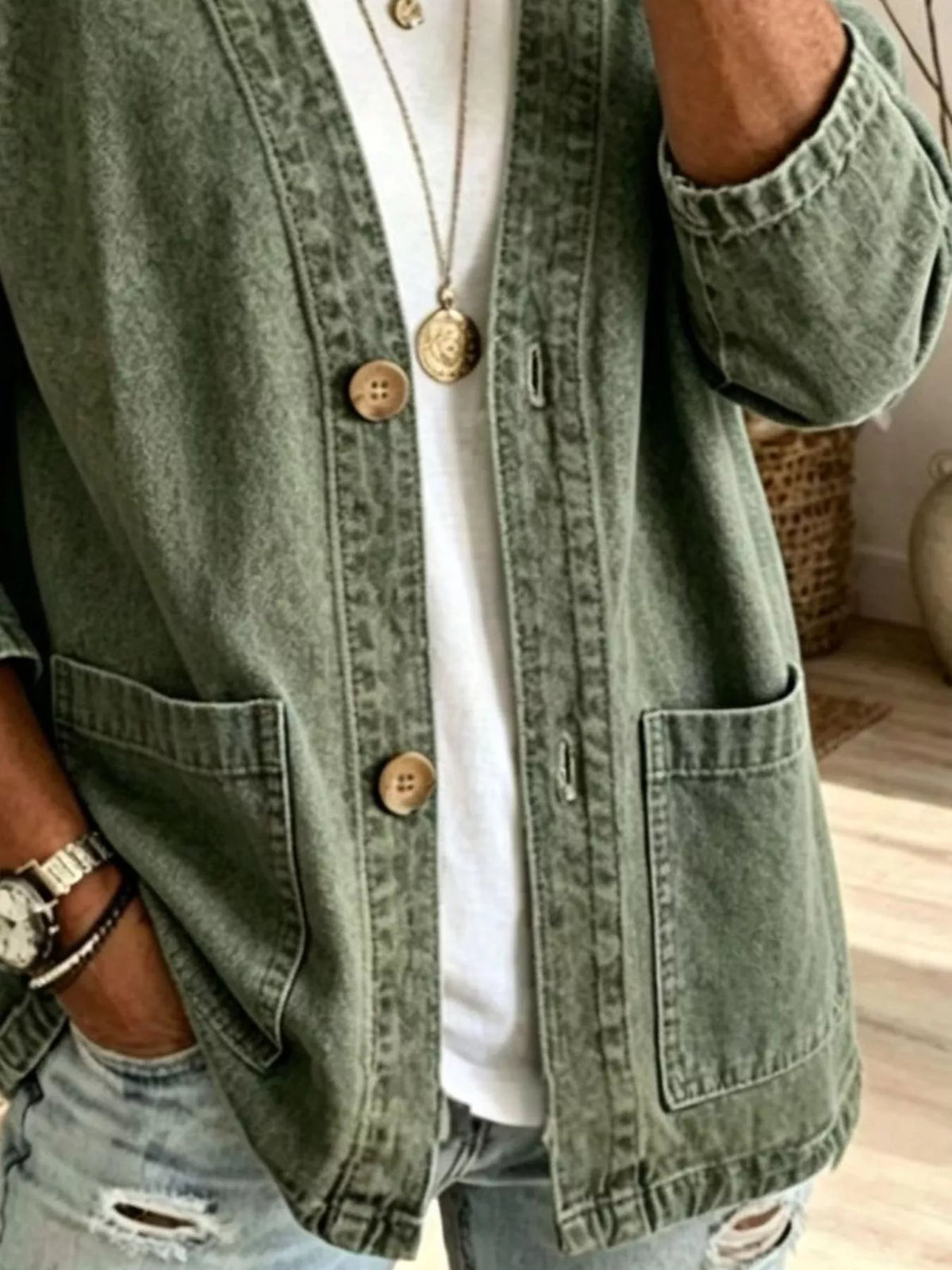 Women's V-Neck Button-Down Denim Jacket – Classic Cotton Jacket in 4 Colors - photo 8
