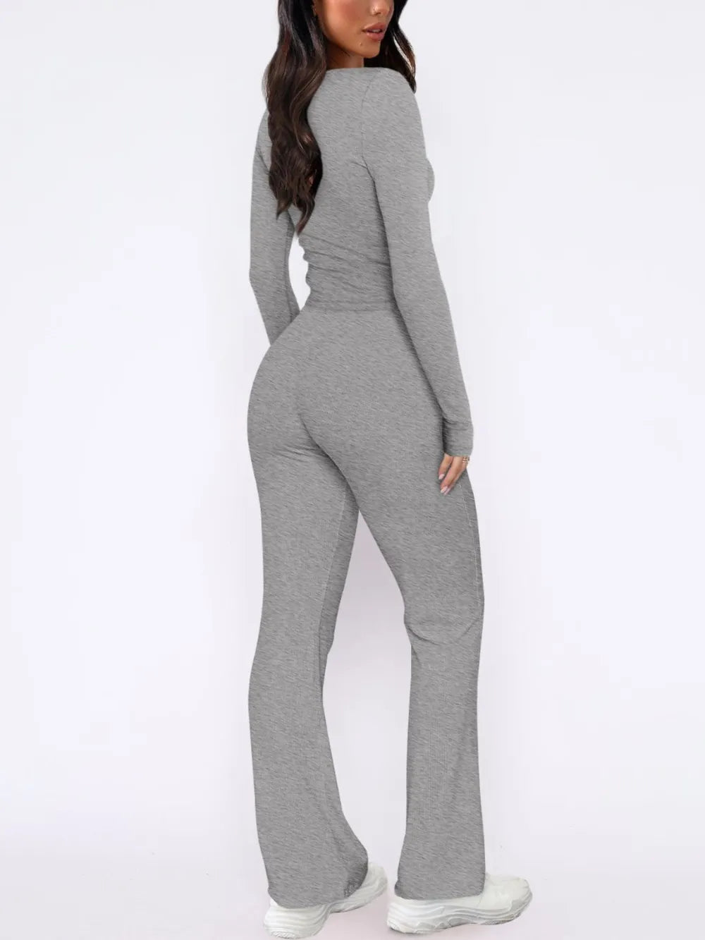V-Neck Long Sleeve Top and Pants Set Secondary image