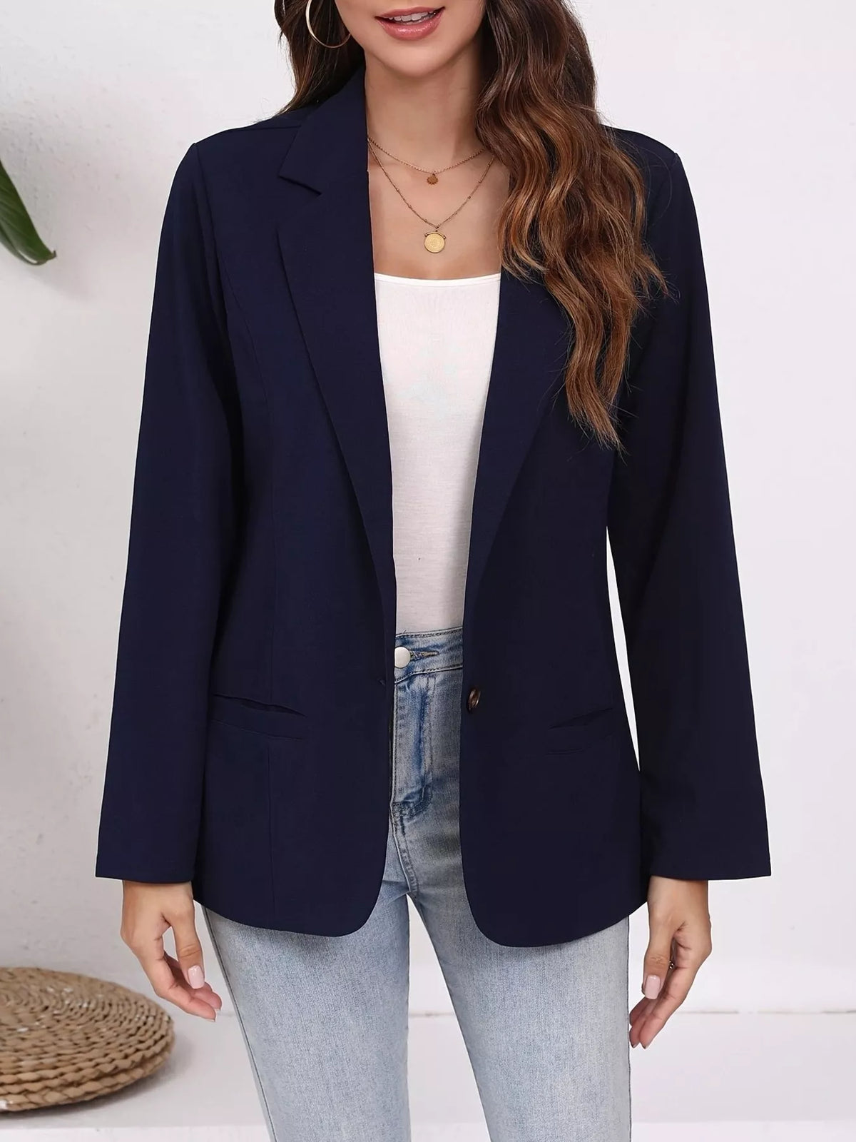 Plus Size Lapel Collar Single-Button Blazer - photo 10