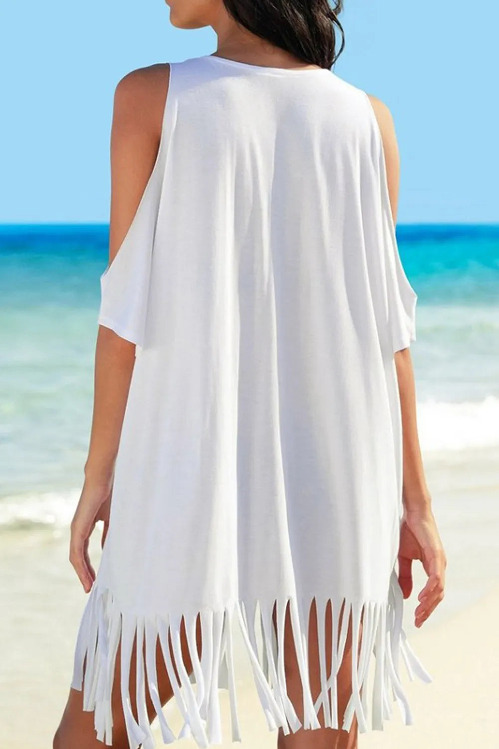 Fringe V-Neck Cold Shoulder Cover Up Secondary image