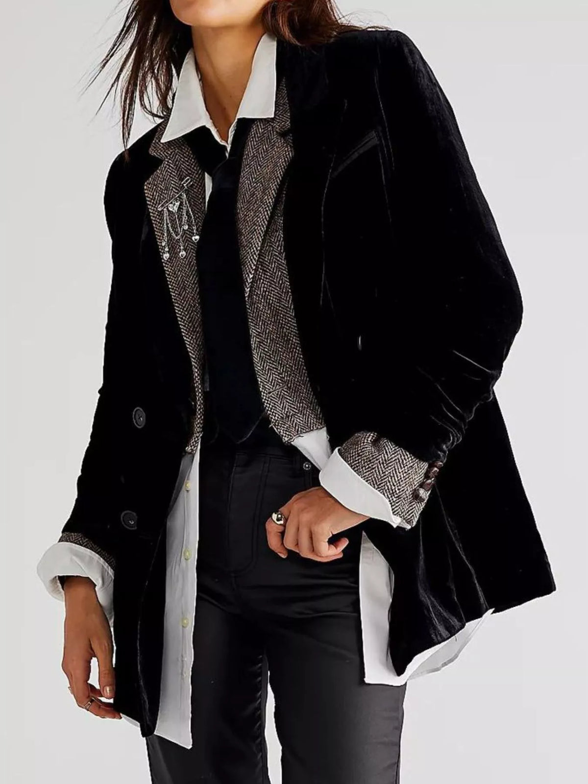 Lapel Collar Button Up Blazer – Gold / Black - photo 7