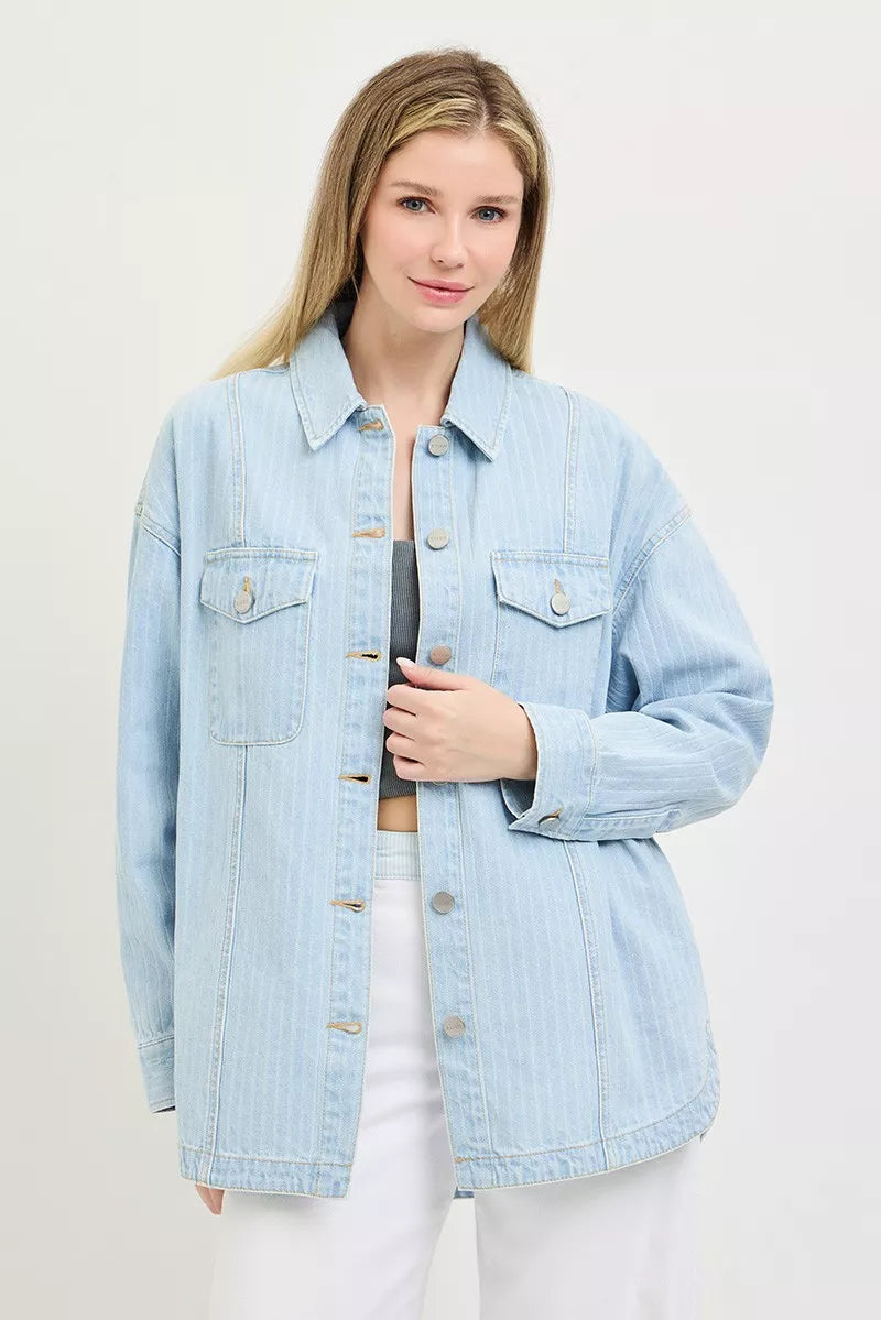 RISEN Oversized Stripe Denim Shaket Secondary image