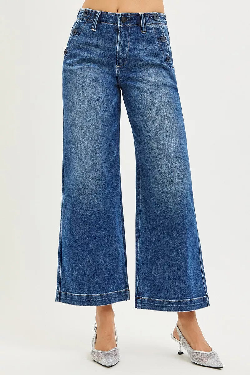 RISEN High Rise Wide Leg Jeans With Pocket Button Detail Secondary image