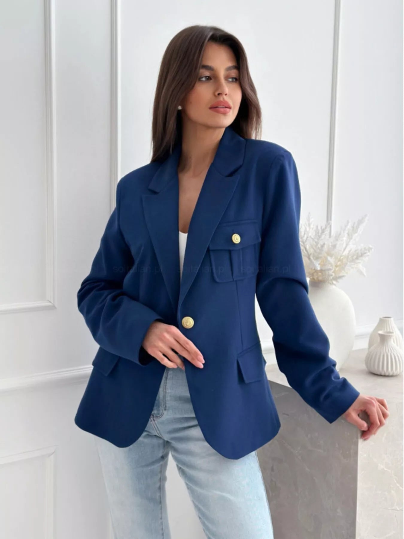 Lapel Collar One Button Blazer Secondary image