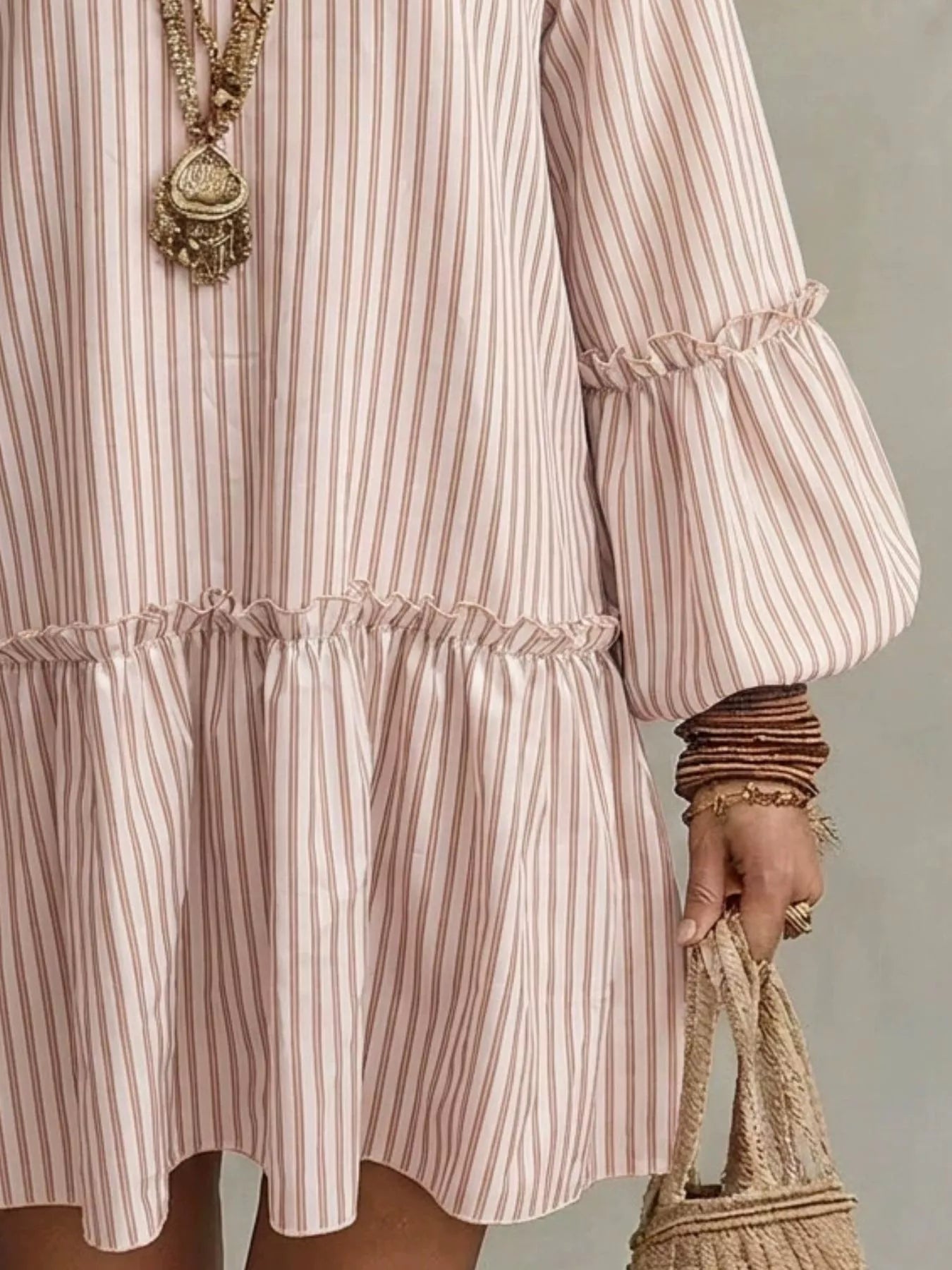 Full Size Striped Balloon Sleeve Mini Dress Plus Size Secondary image