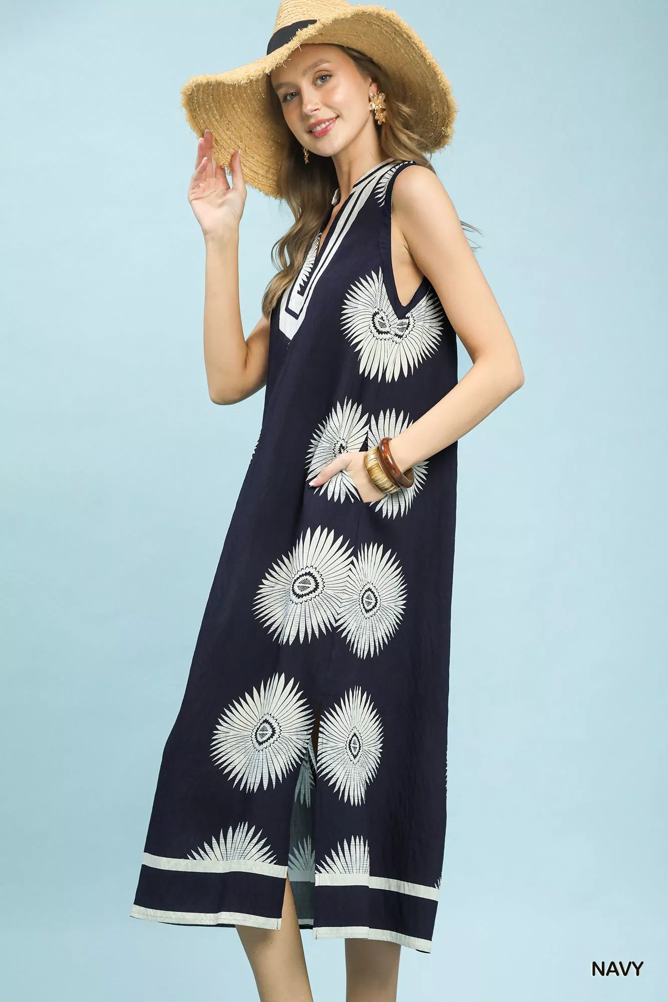 Umgee Sleeveless Geometric Midi Dress Secondary image