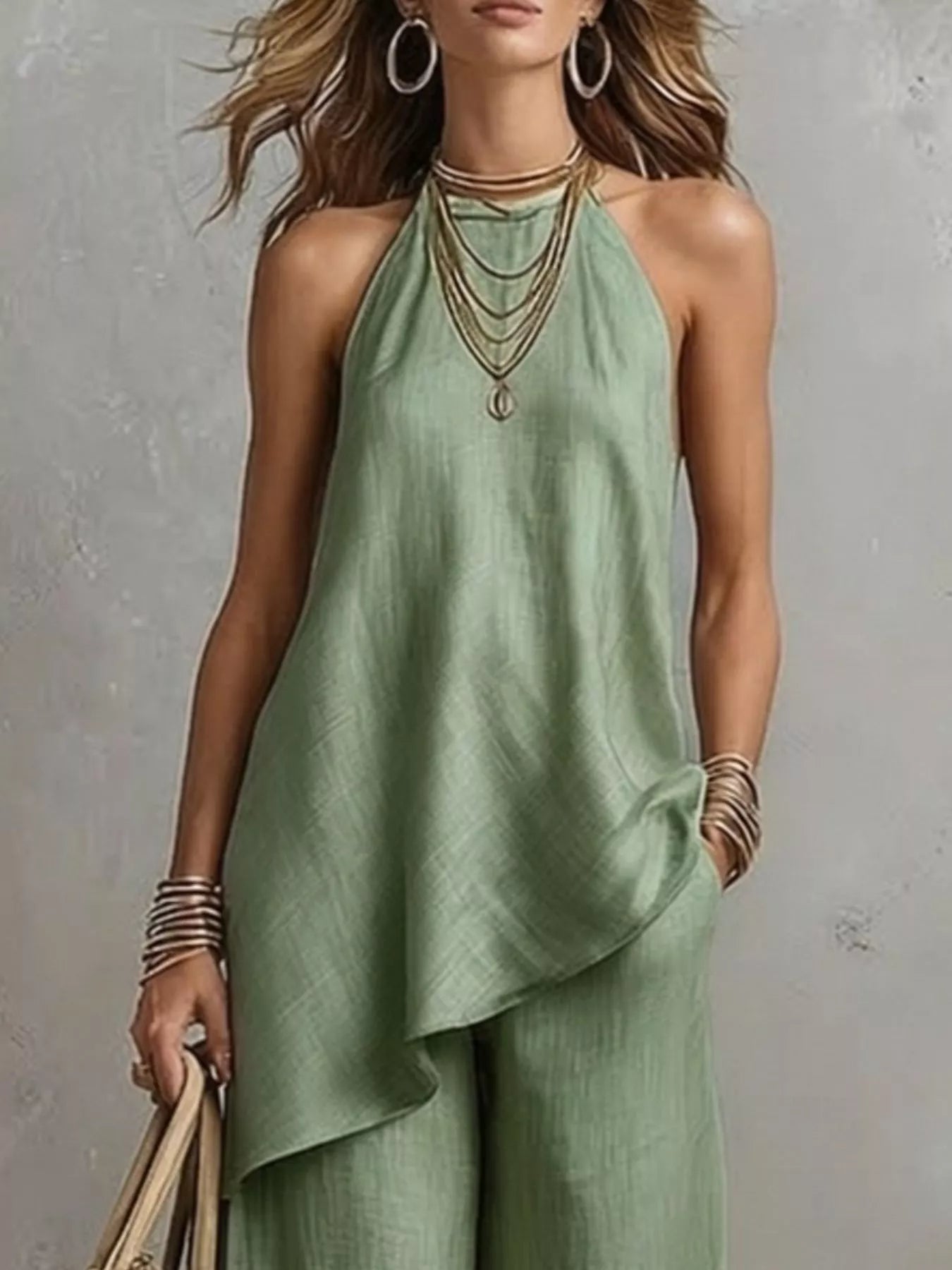 Full Size Asymmetrical Hem Cami and Wide Leg Pants Set Plus Size Secondary image