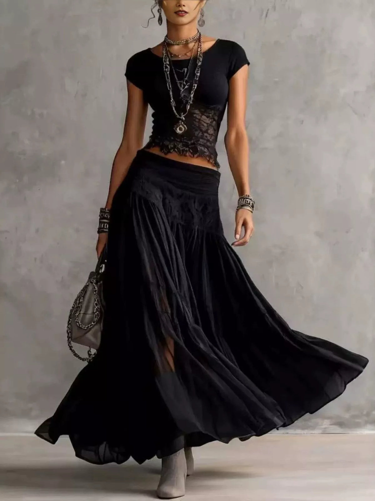Lace Slim Fit Top and Maxi Skirt Set - photo 7
