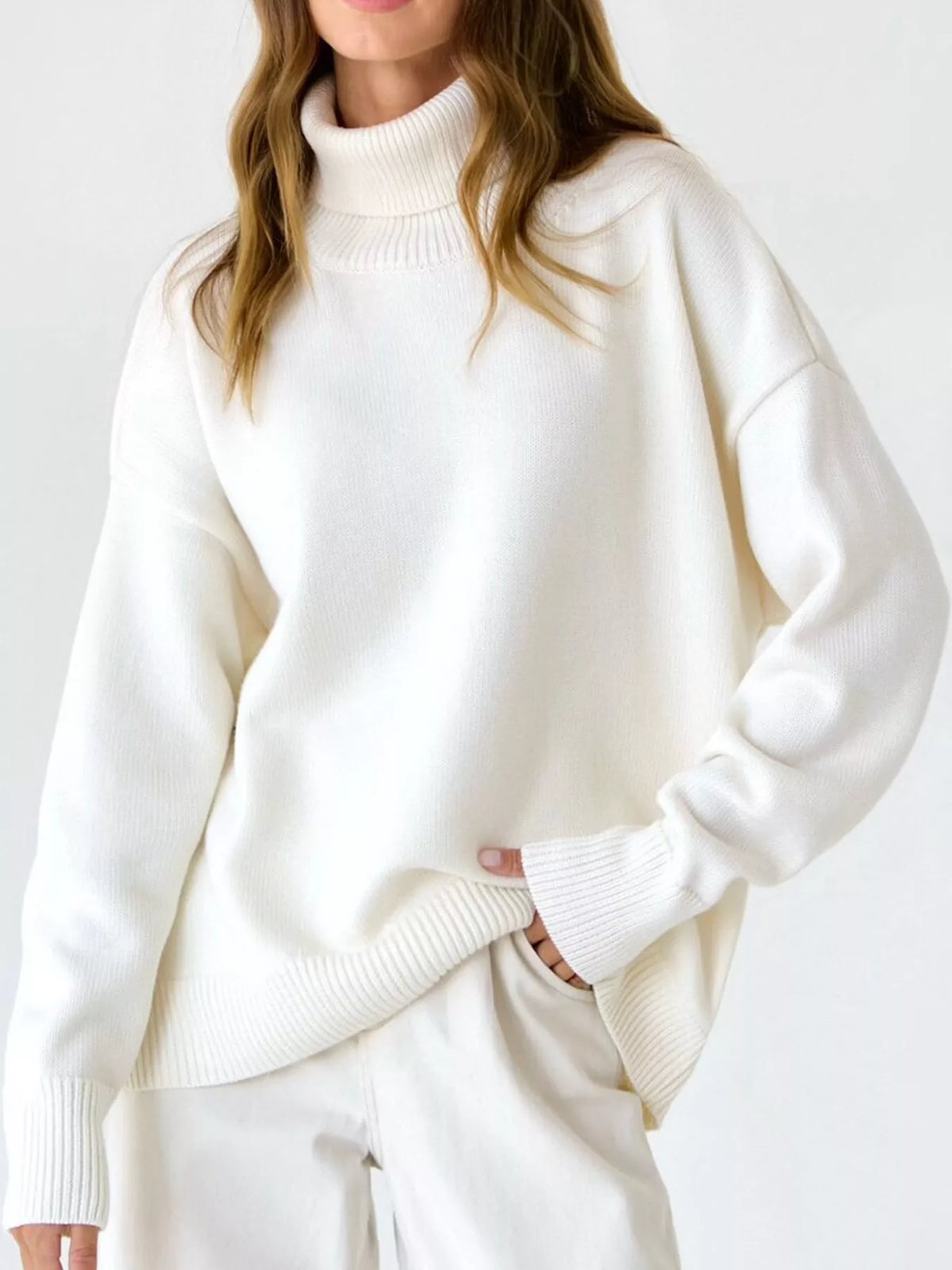 Women's Oversized Ribbed Turtleneck Sweater – Dropped Shoulder Relaxed Fit - photo 1