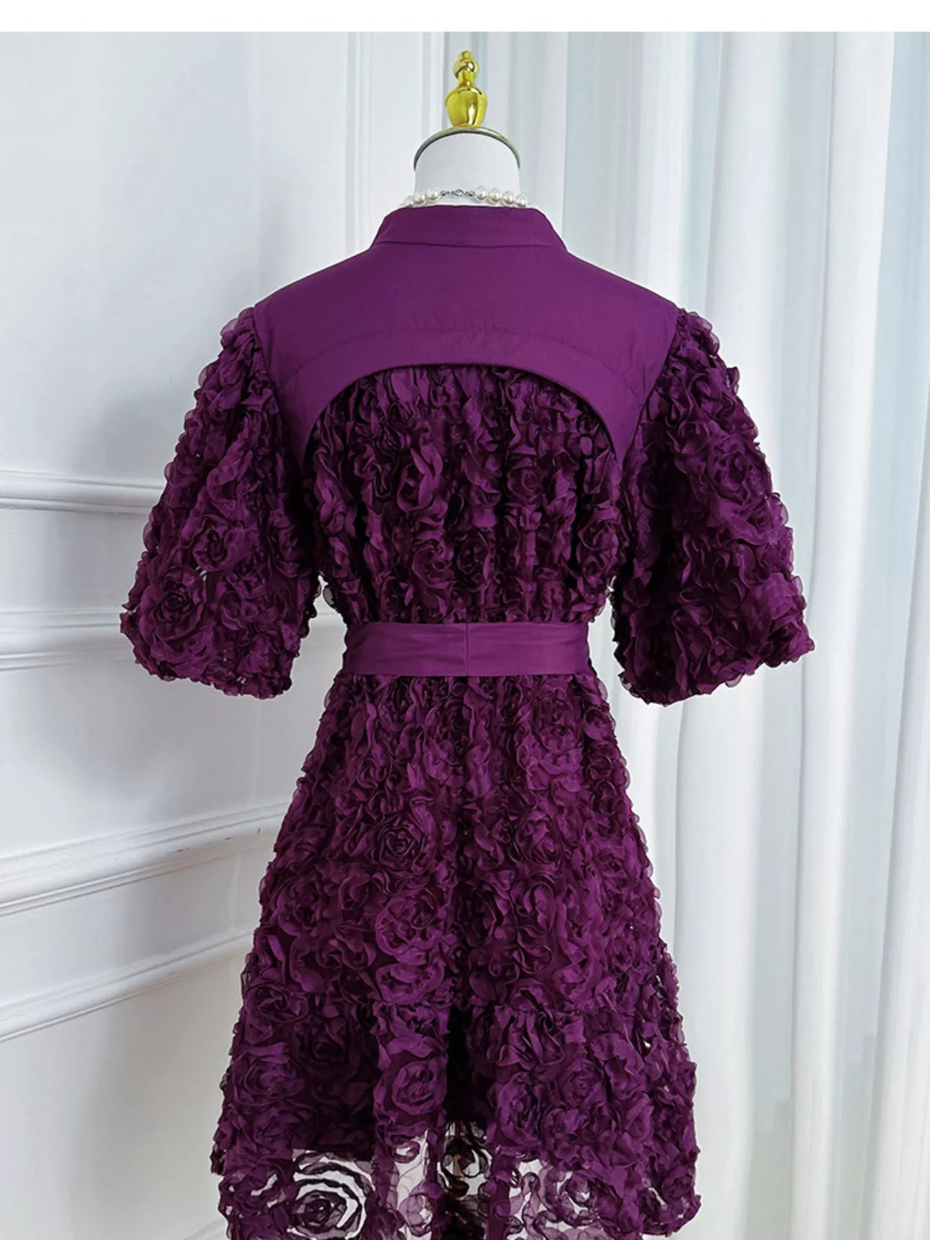 Flower Embellished Puff Sleeve Dress Secondary image
