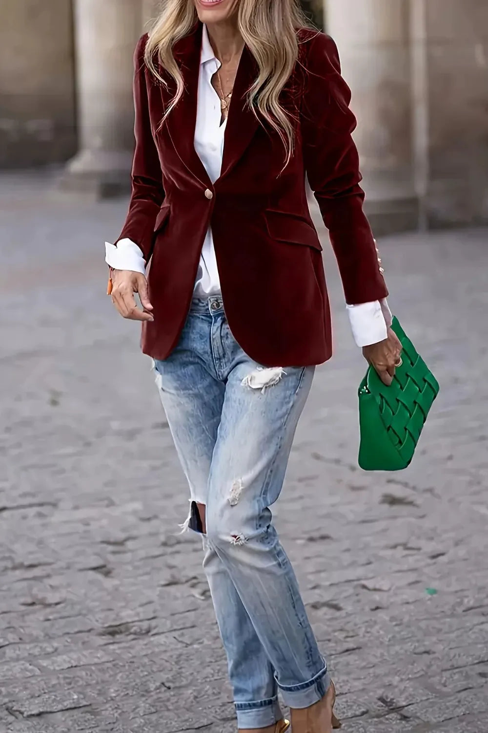 Lapel Collar One Button Blazer Secondary image