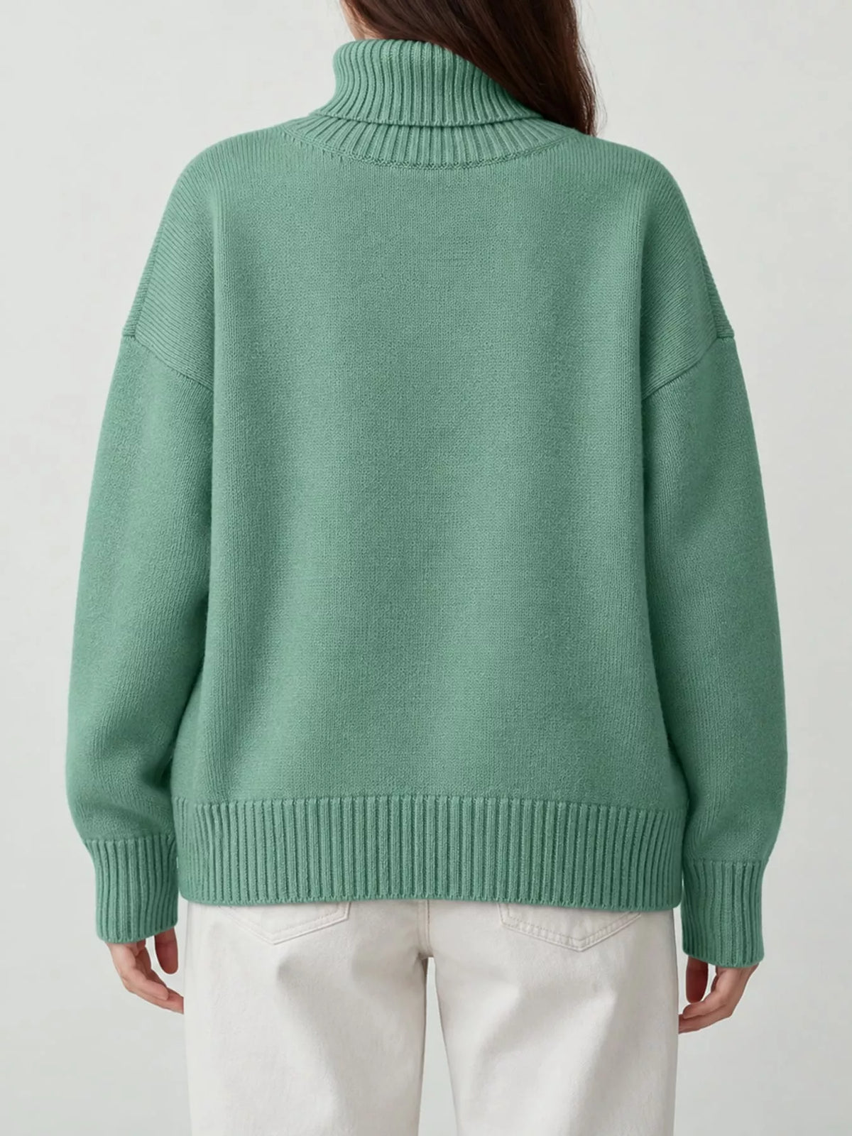 Women's Oversized Ribbed Turtleneck Sweater – Dropped Shoulder Relaxed Fit - photo 39