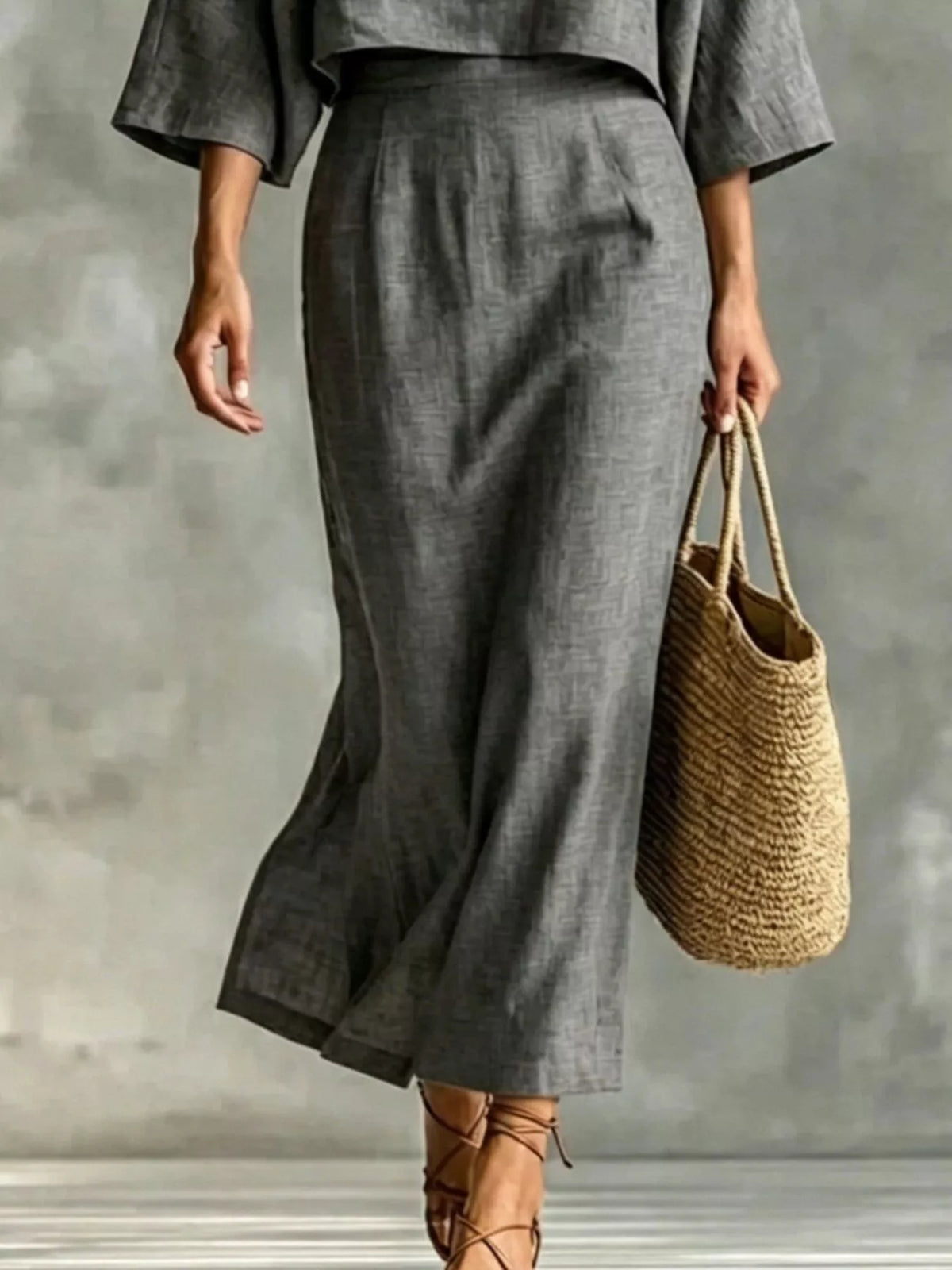 Full Size Solid Color Cropped Top and Midi Skirt Set Plus Size - photo 18