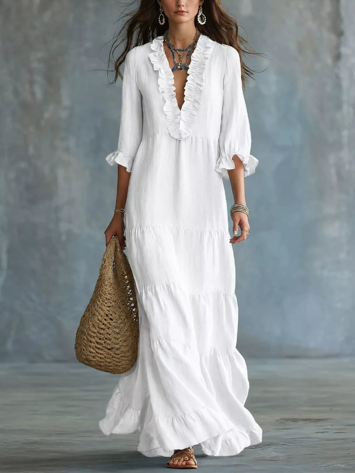 Ruffled V-Neck Tiered Maxi Dress - photo 3