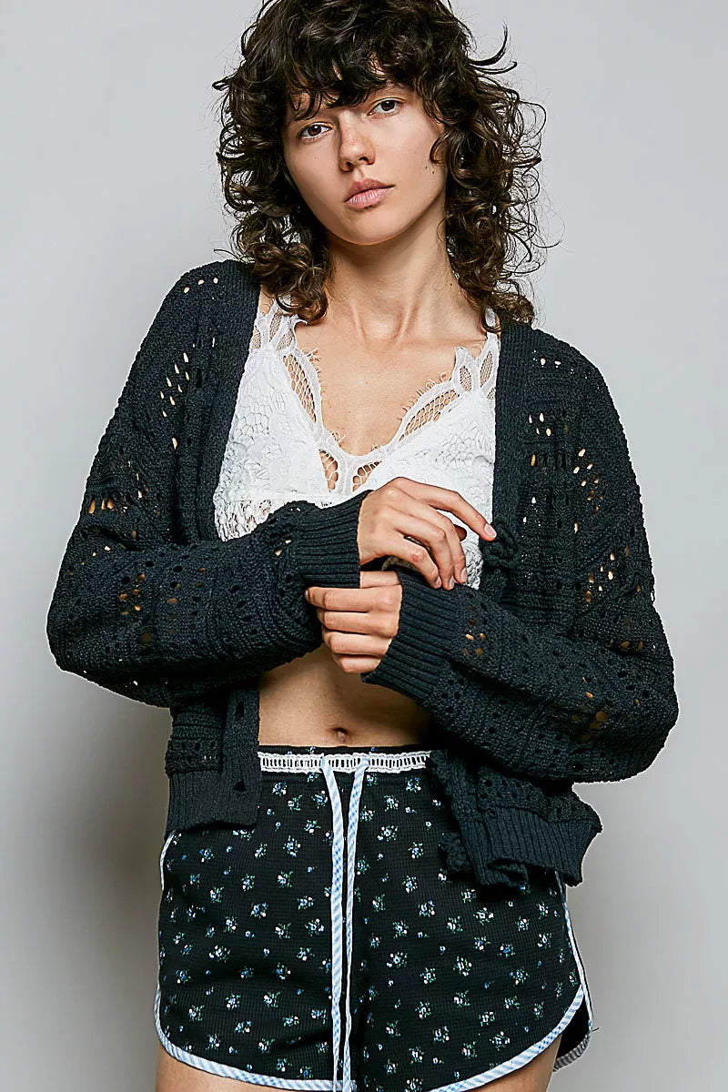 POL Open-Knit Floral Button Cardigan Secondary image
