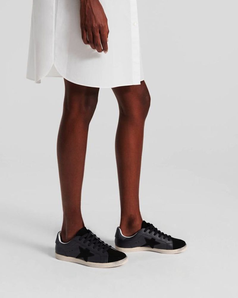 Black Nappa Leather Glitter Tab Sneakers