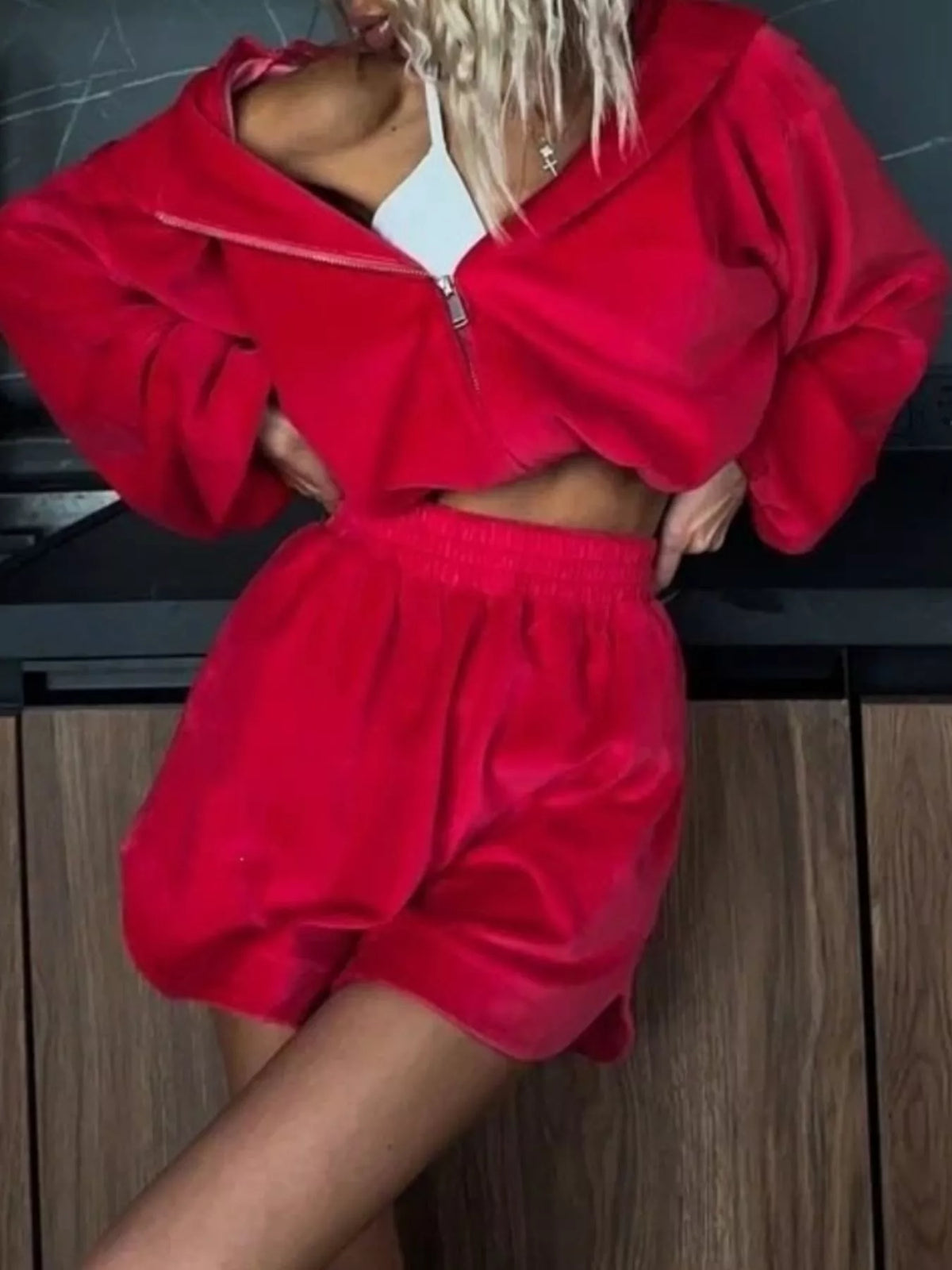 Zip Up Crop Hoodie and Shorts Set - photo 16
