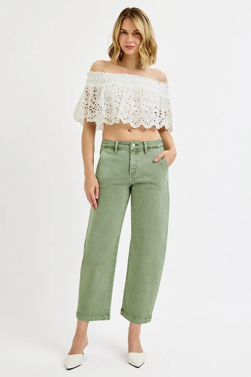 RISEN Full Size Tummy Control High Rise Crop Barrel Jeans Plus Size Secondary image