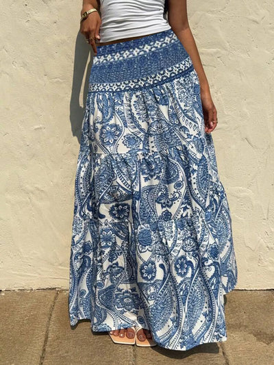 Paisley Print Tiered Maxi Skirt