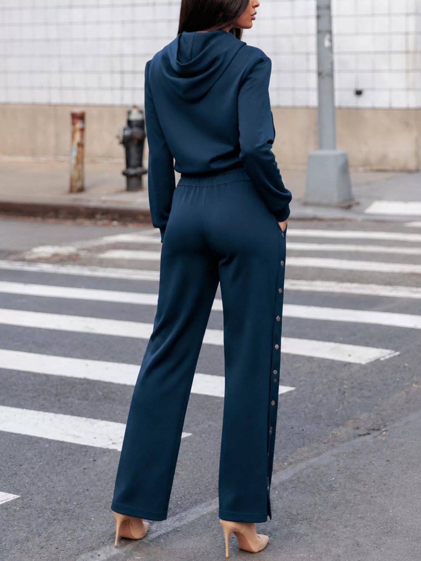 Hooded Zip-Up Jacket and Side-Button Wide-Leg Pant Set Secondary image