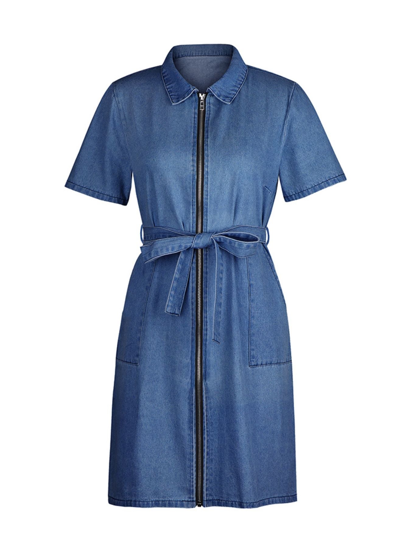 Zip Front Short Sleeve Denim Dress Secondary image