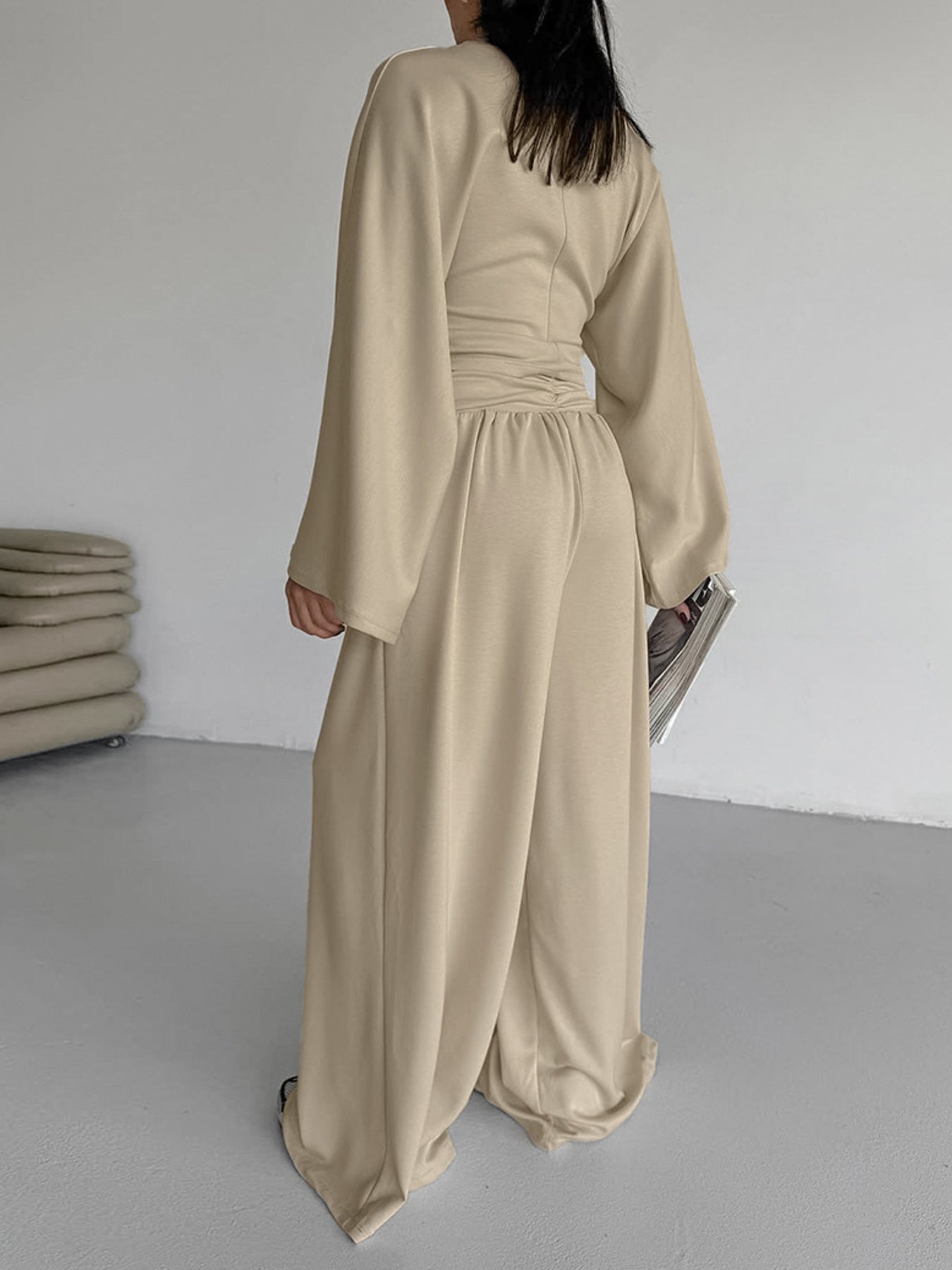 Round Neck Top and Wide Leg Pants Set Secondary image