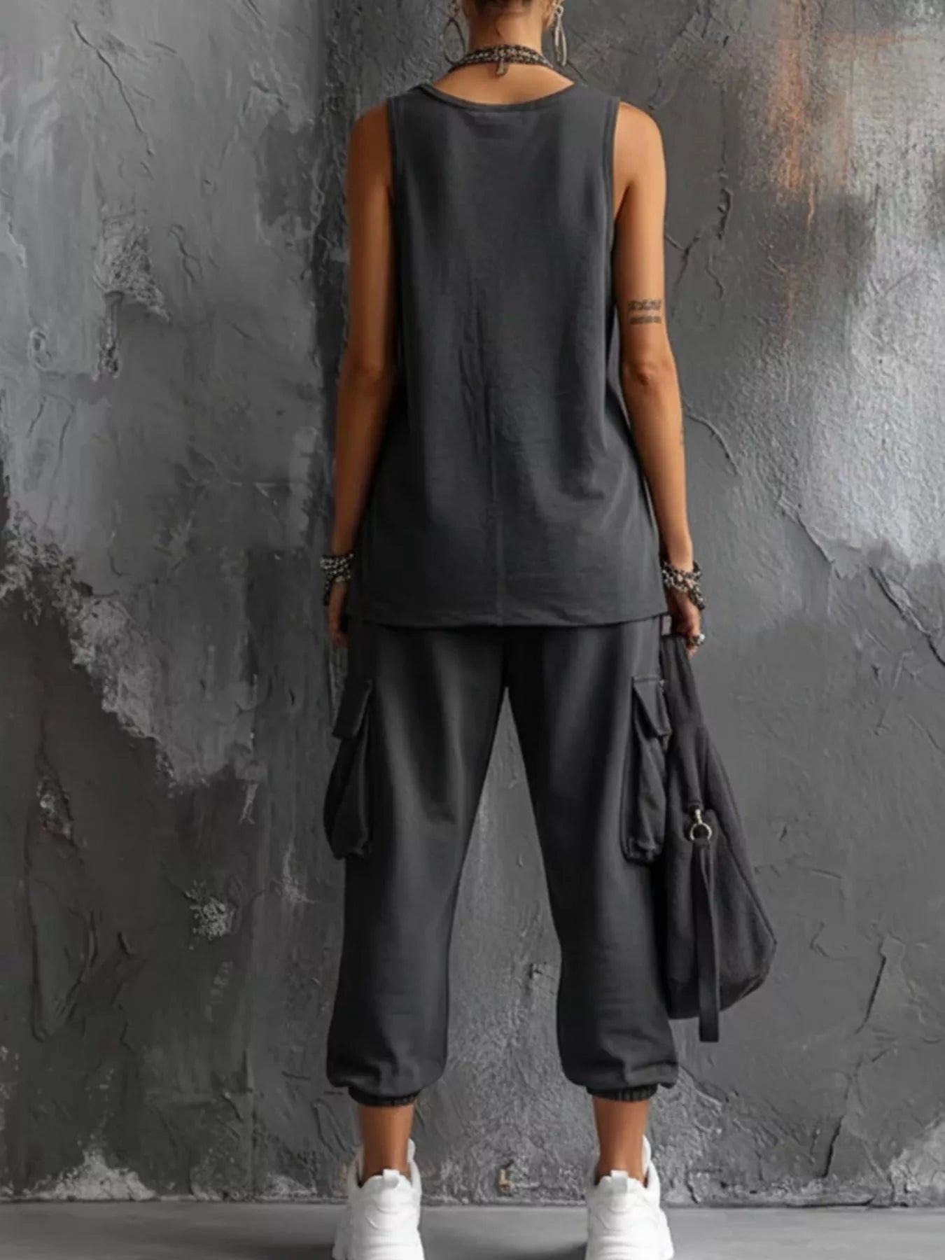 Full Size Casual Tank and Cargo Pants Set Plus Size Secondary image