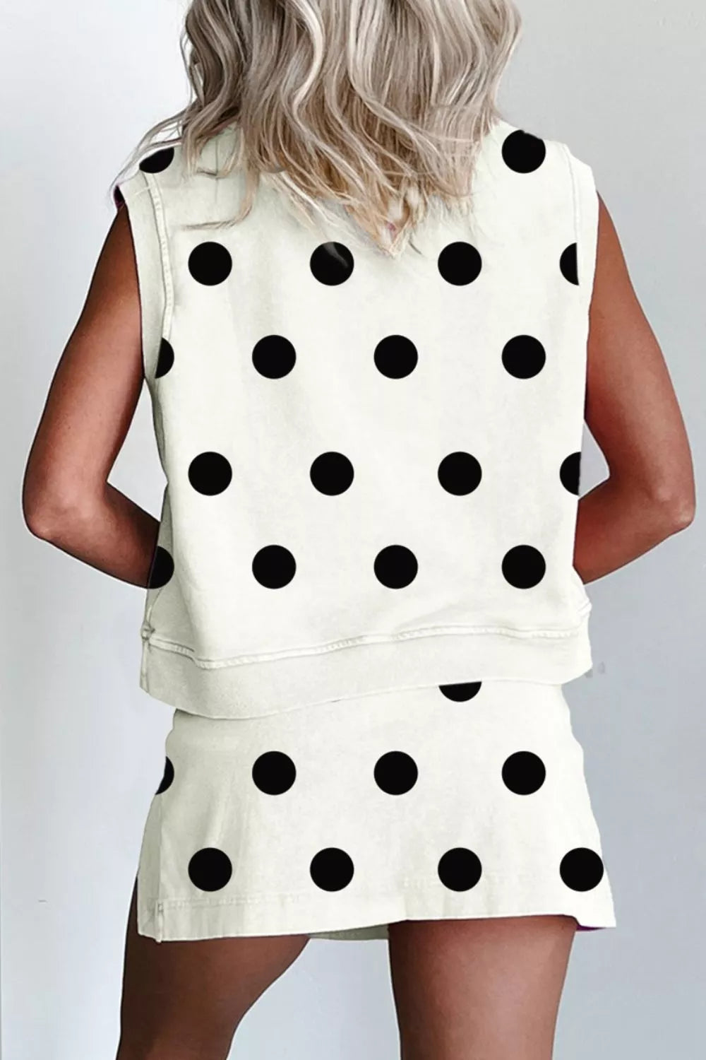 Ribbed Trim Polka Dot Print Tank Split Mini Skort 2pcs Set Secondary image