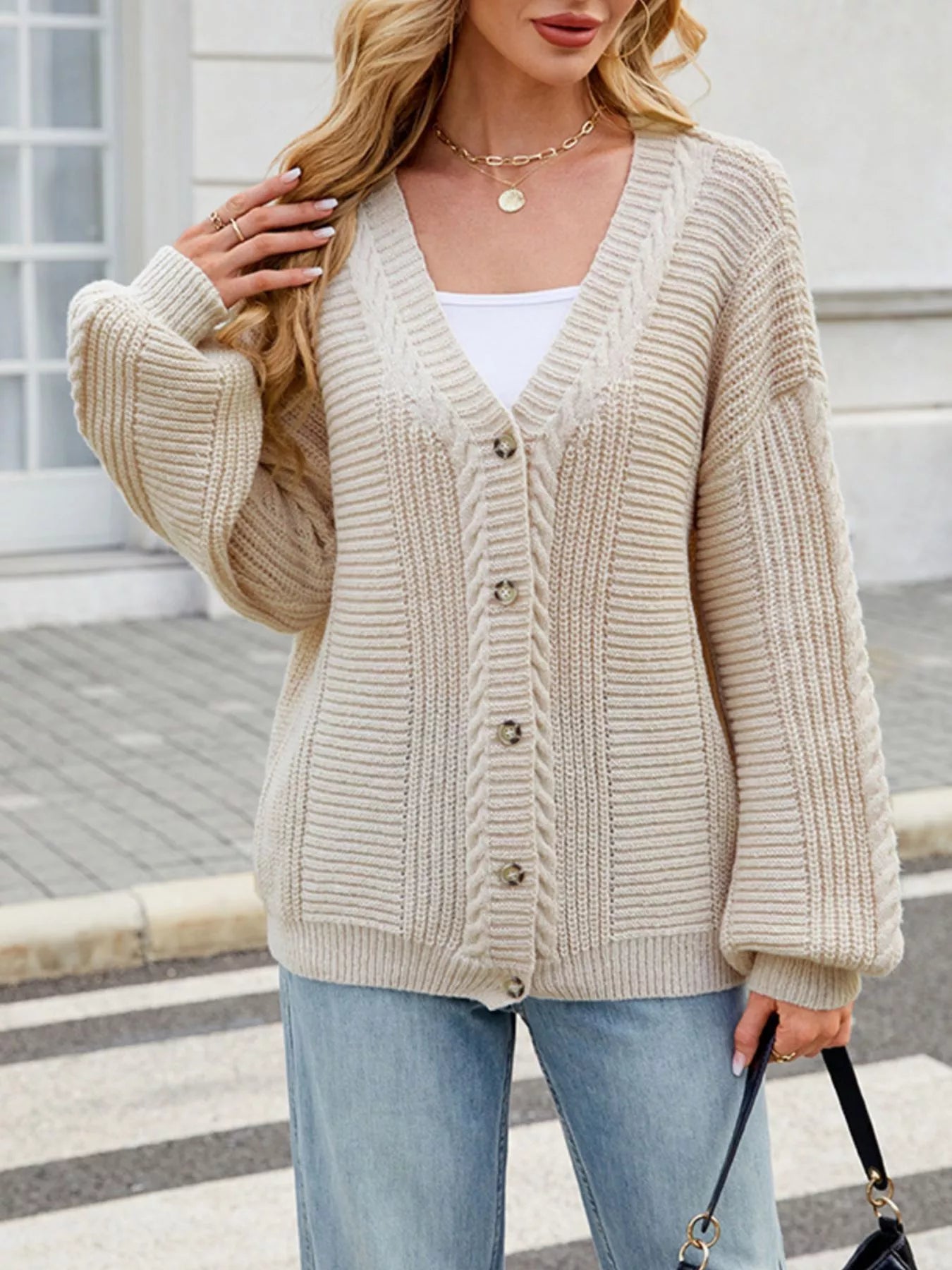 Cable Knit Button-Up Cardigan Secondary image