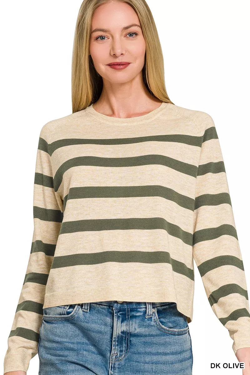 Zenana Lightweight Wool Blend Striped Round Neck Sweater Secondary image