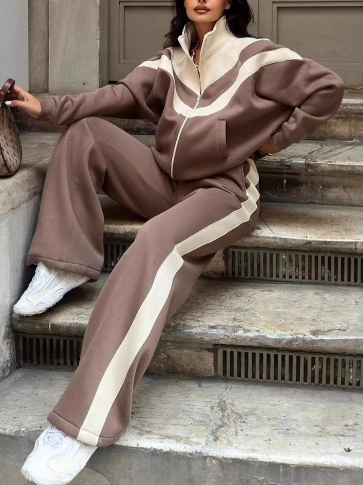 Color Block Zip-Up Outerwear and Pants Set - photo 7