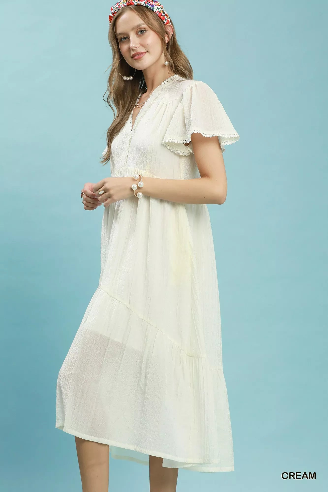 Umgee Textured Tiered Midi Dress with Side Pockets Secondary image