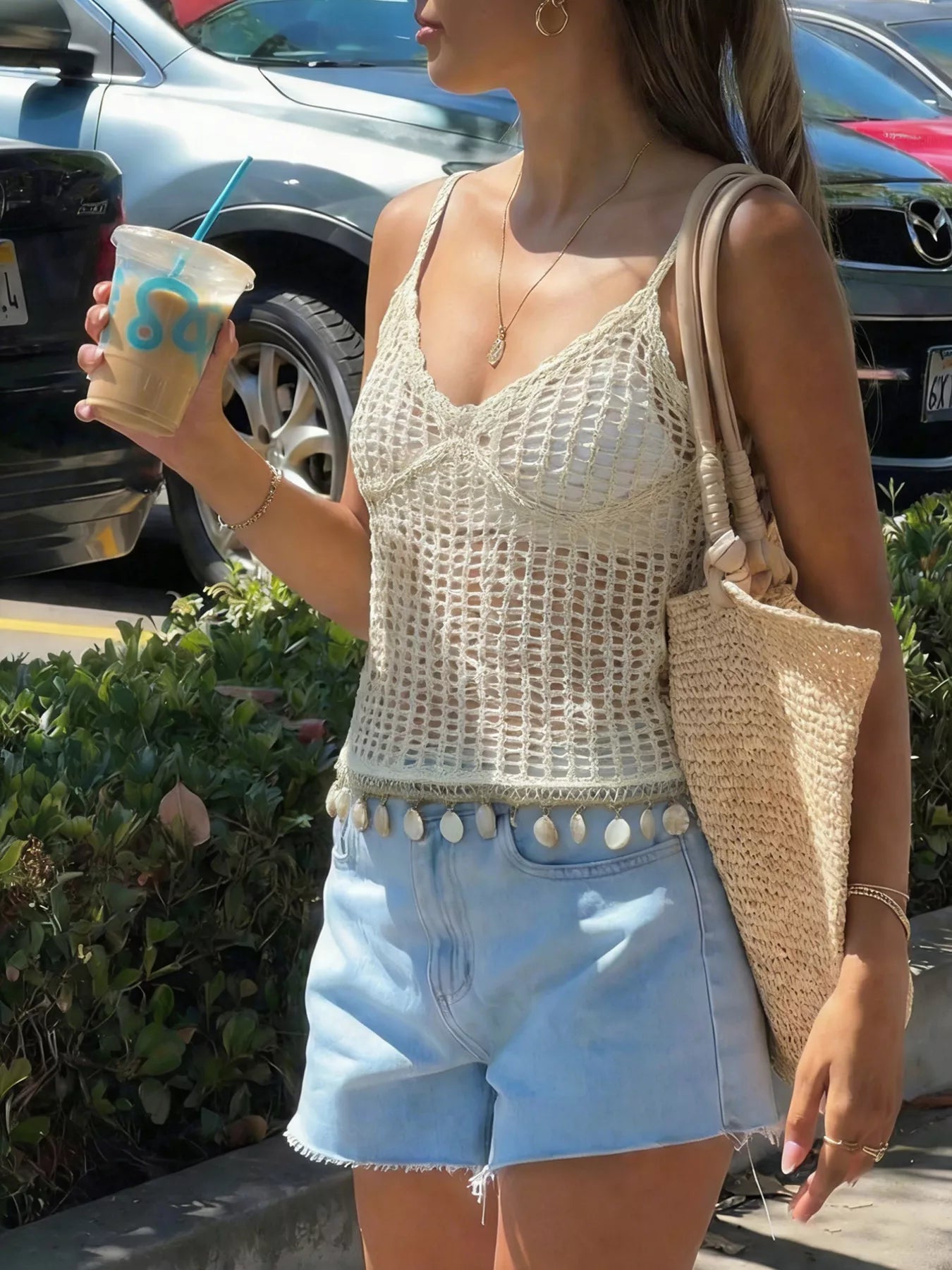 Crochet Knit Shell Hem Cami Secondary image